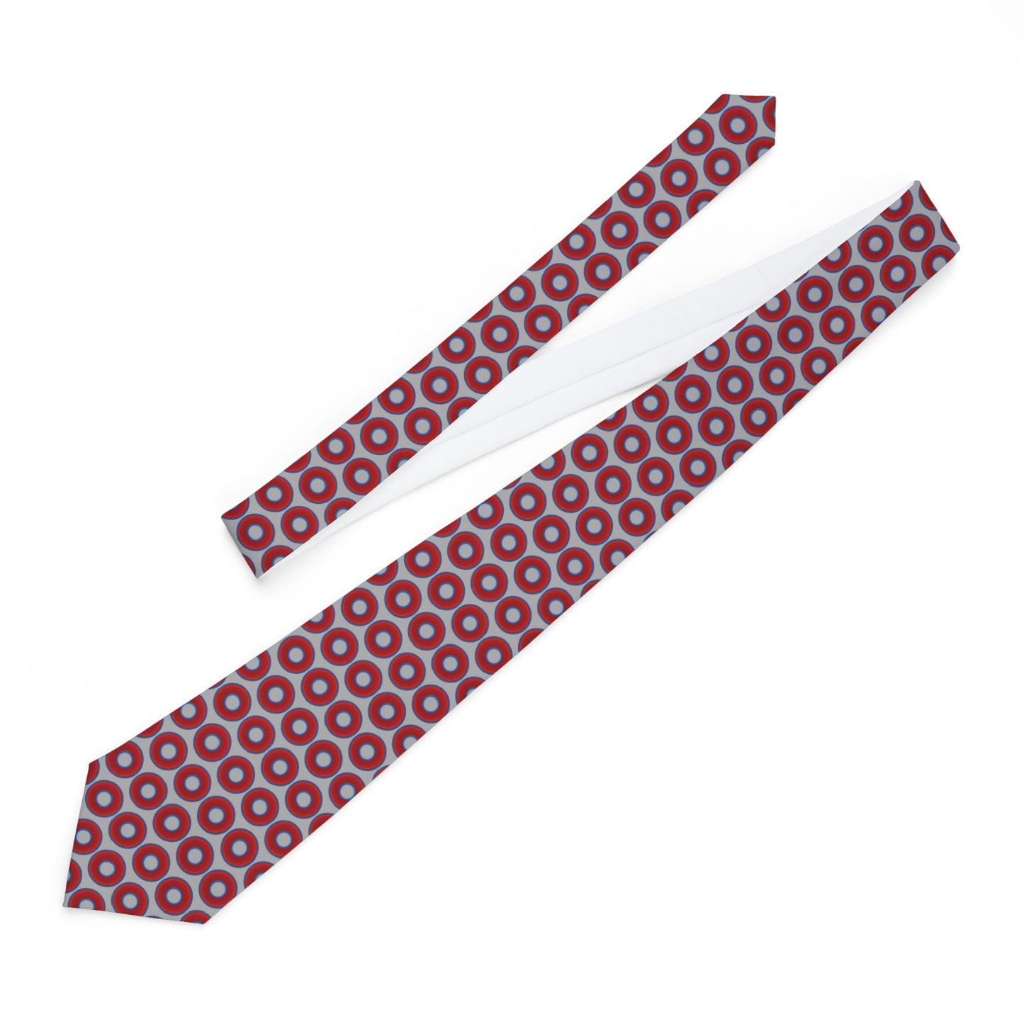The Lumpy Necktie - vivid red donut print w/light gray background