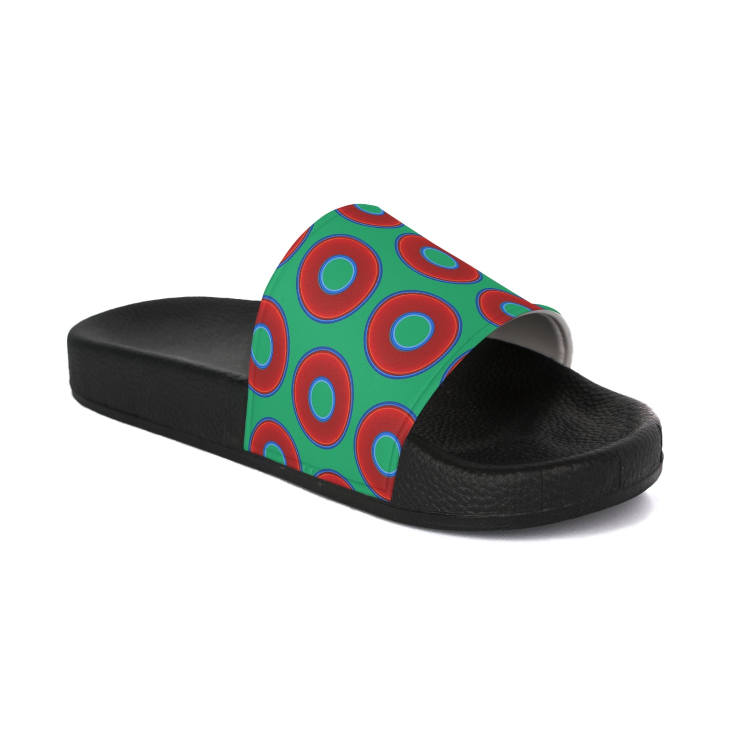 Men's Lumpy Sandals - slip-ons - red vivid donuts w/jade light green background