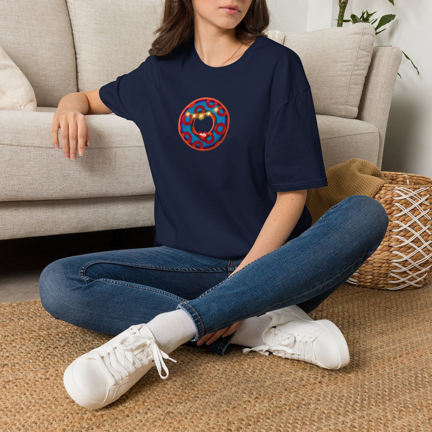 Classic Donut Tee - Unisex Soft-Style - "MORE Donuts Please" - rustic dark blue/red paradox donut - variant 1