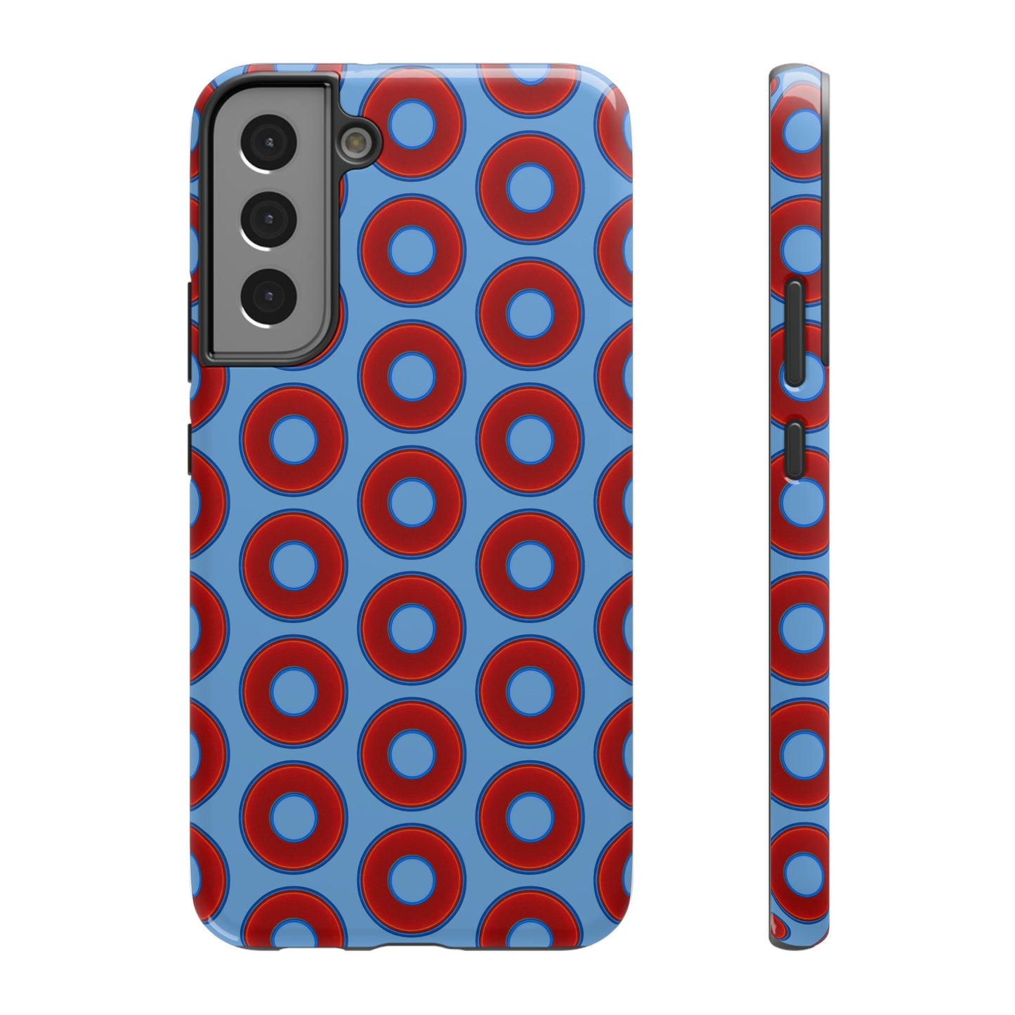 Impact-Resistant Lumpy Donut Case - red vivid donut print w/light blue background
