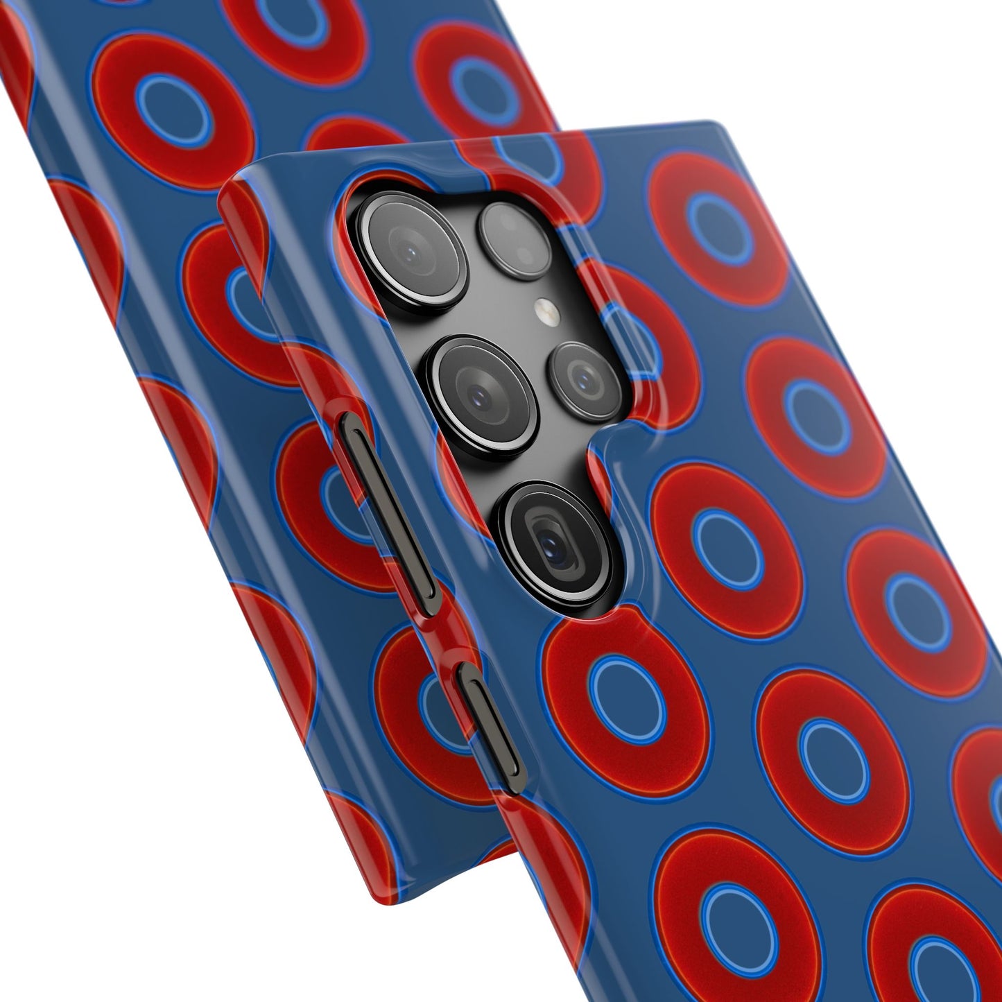 Lumpy Donut Snap Case - red vivid donut print w/light navy blue background