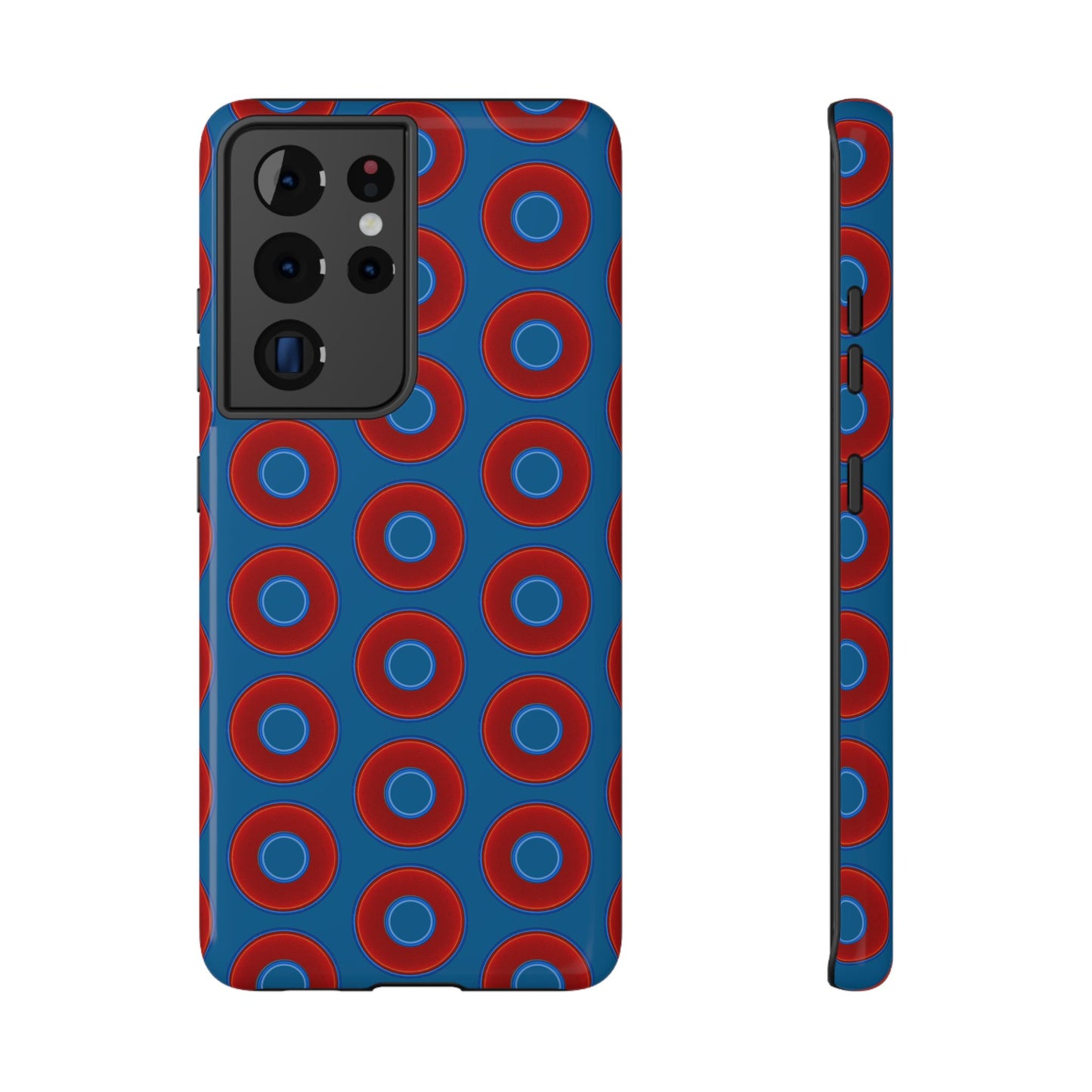 Impact-Resistant Lumpy Donut Case - red vivid donut print w/wavy navy background