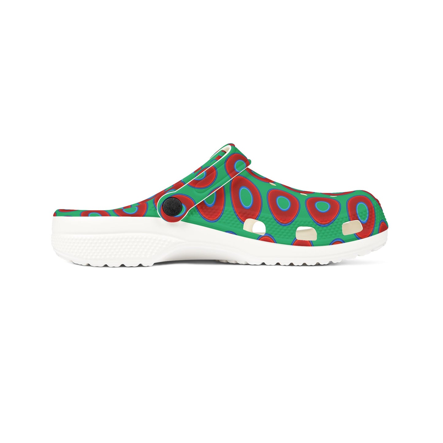 Spatchcocks - donut slip-on shoes - vivid red donuts w/jade green background [unisex]