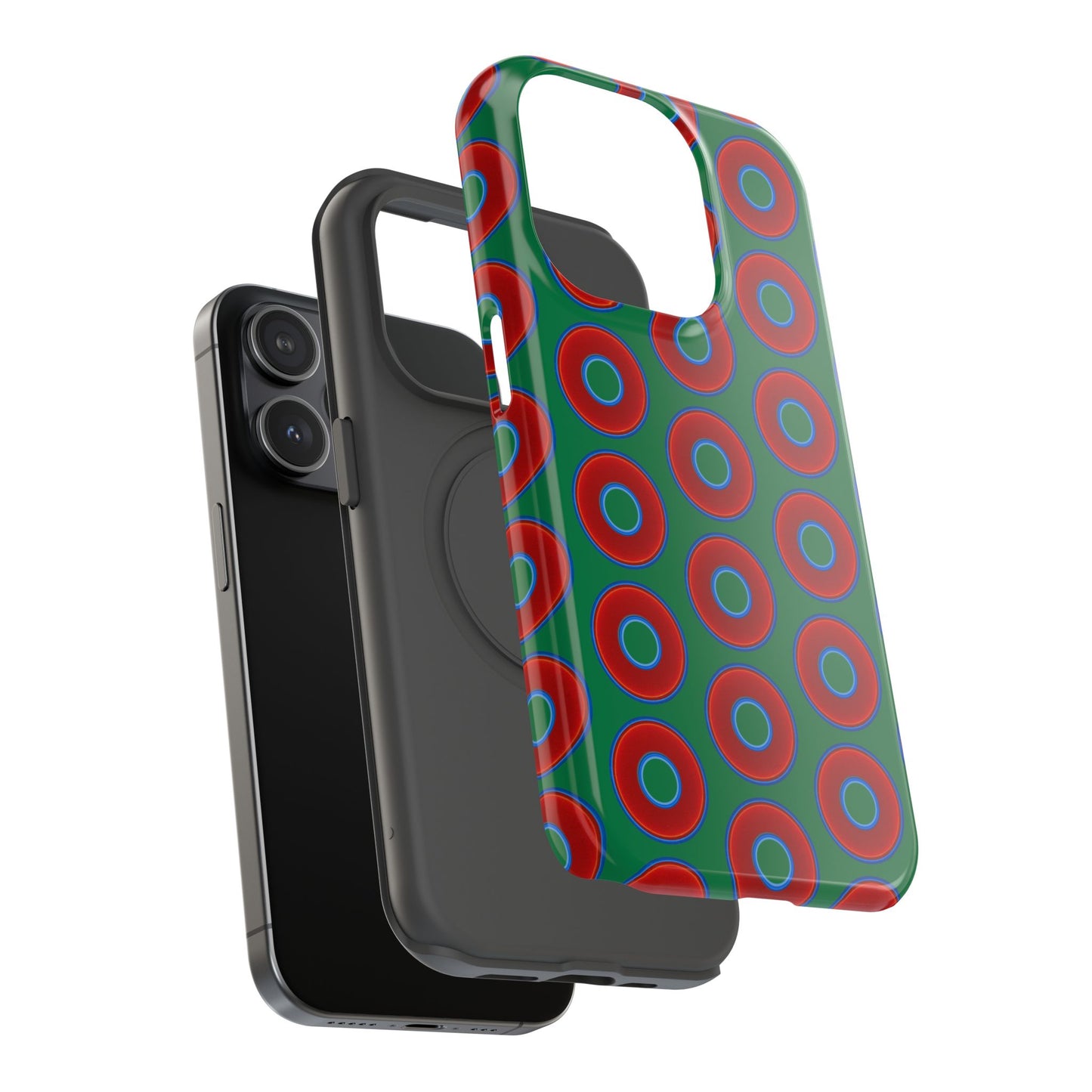 Impact-Resistant Lumpy Donut Case - red vivid donut print w/green background
