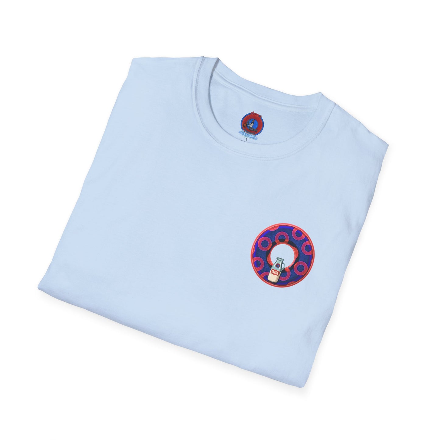 Classic Donut Tee - Unisex Soft-Style - "Wooked Cream - YEMSG Donut " - dark electric blue/red rustic paradox donut - variant 2
