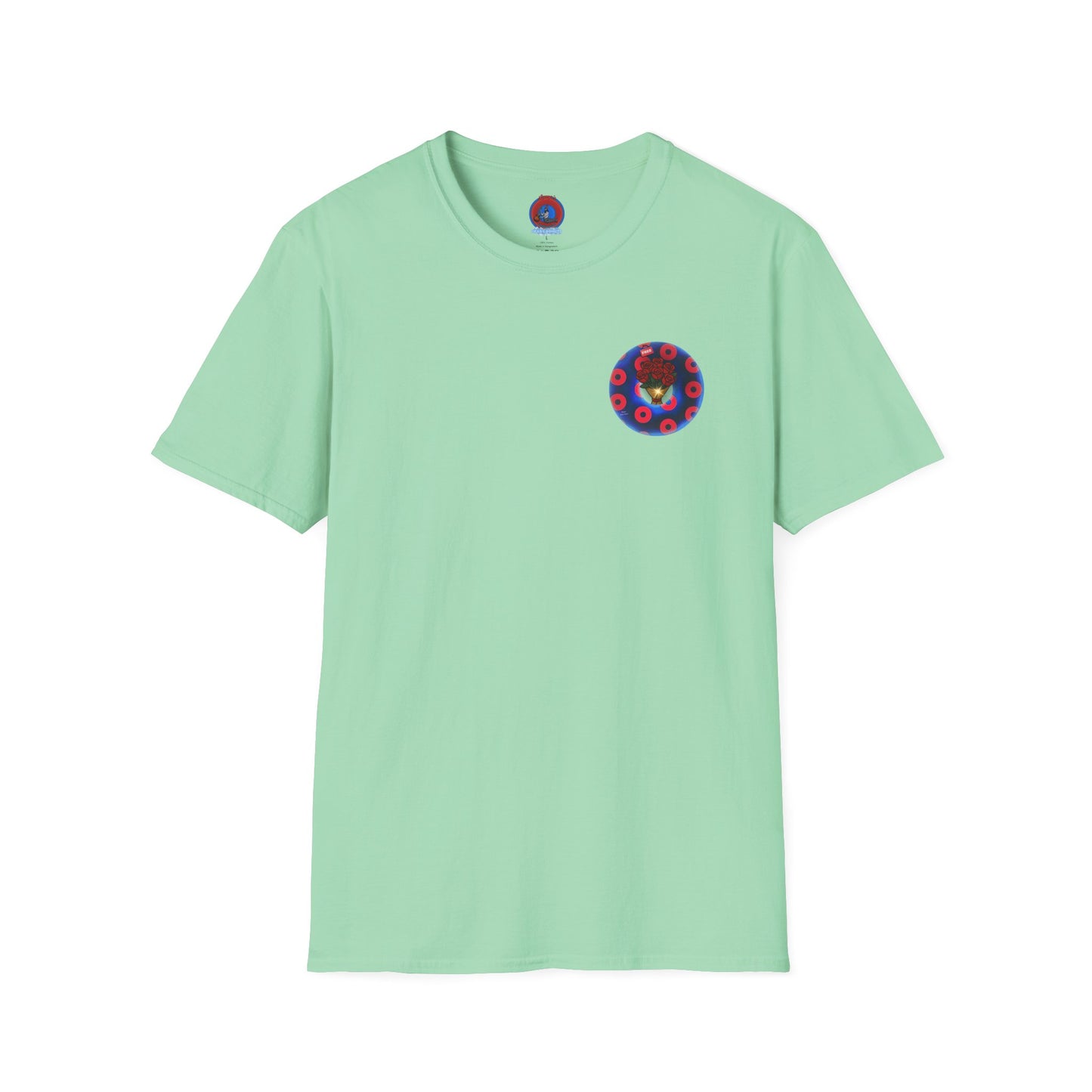 Classic Donut Tee - Unisex Soft-Style - "Donuts of Phreedom" - red/blue paradoxical blimpy donut