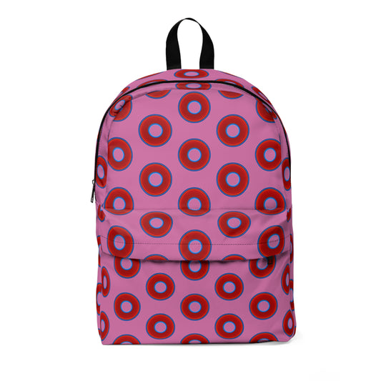 Donut Backpack - red vivid donuts w/light pink background