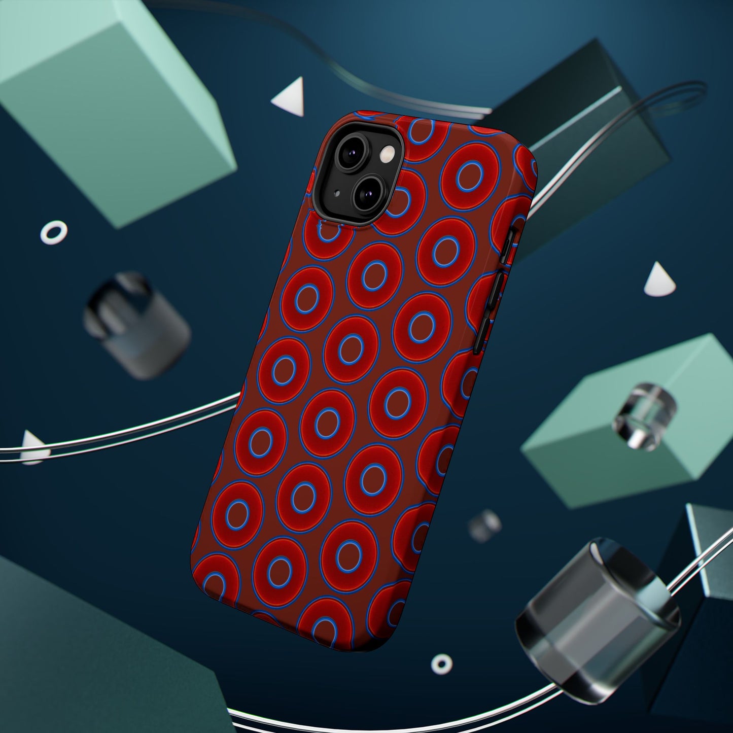 Magnetic Tough Donut Case - red vivid donut print w/burnt umber background
