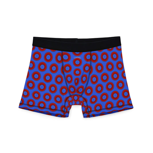 Men's Donut Boxers - red vivid donuts w/royal blue background
