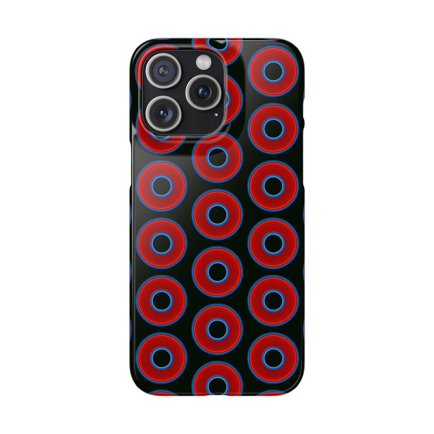 Lumpy Donut Snap Case - red vivid donut print w/midnight moss green background