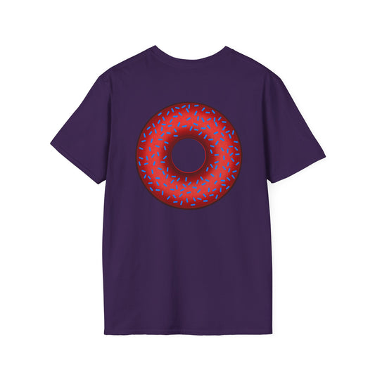 Classic Donut Tee - Unisex Soft-Style - "Plain Plump Donut w/" - plump red donut w/blue sprinkles