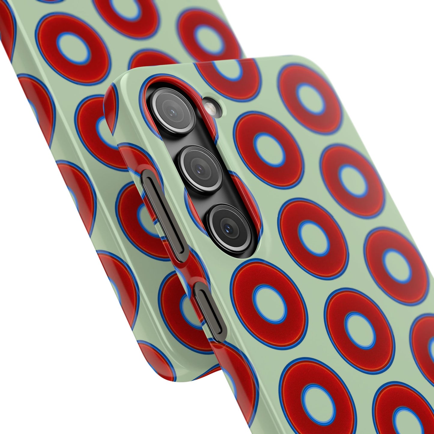 Lumpy Donut Snap Case - red vivid donut print w/seafoam green background