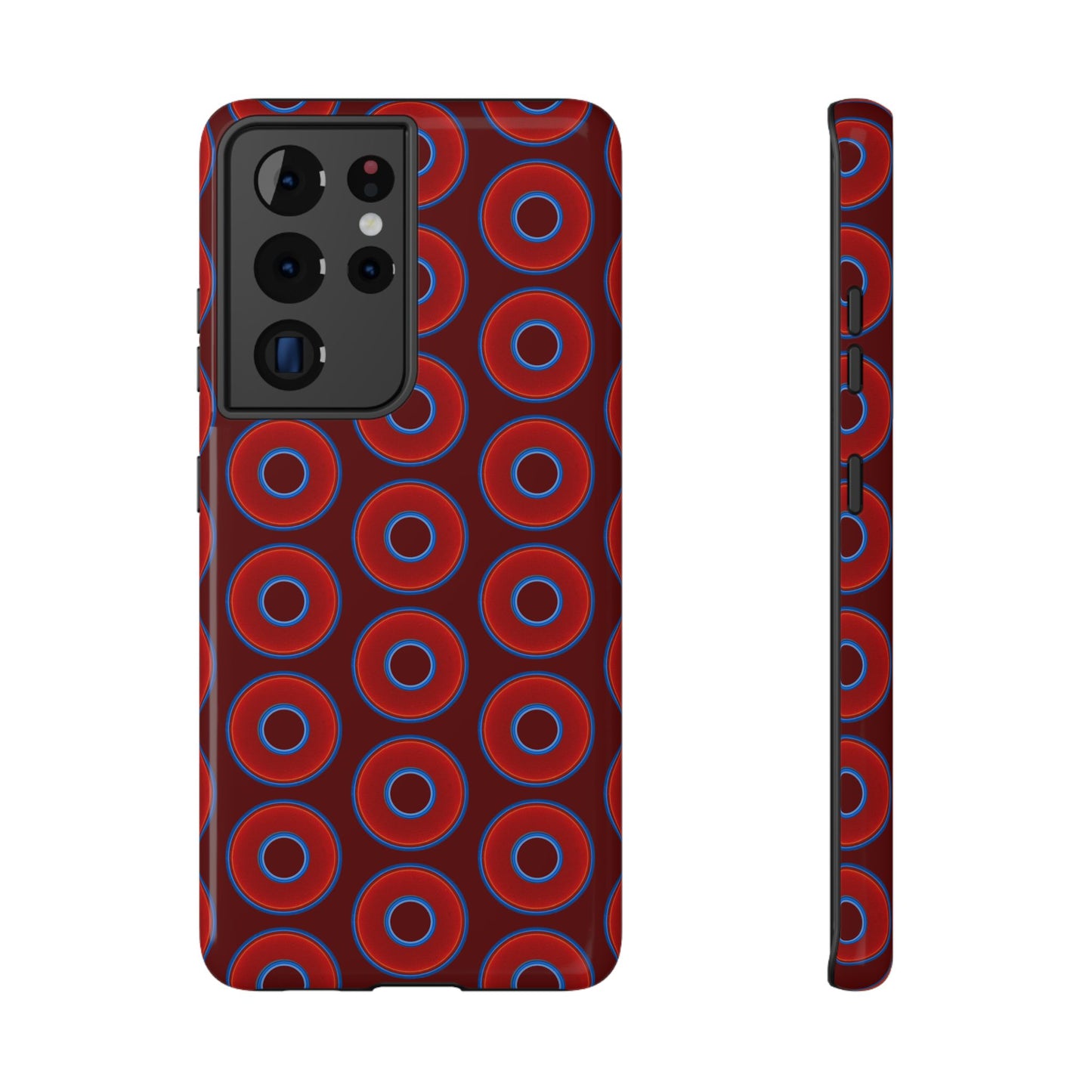 Impact-Resistant Lumpy Donut Case - red vivid donut print w/dark red background