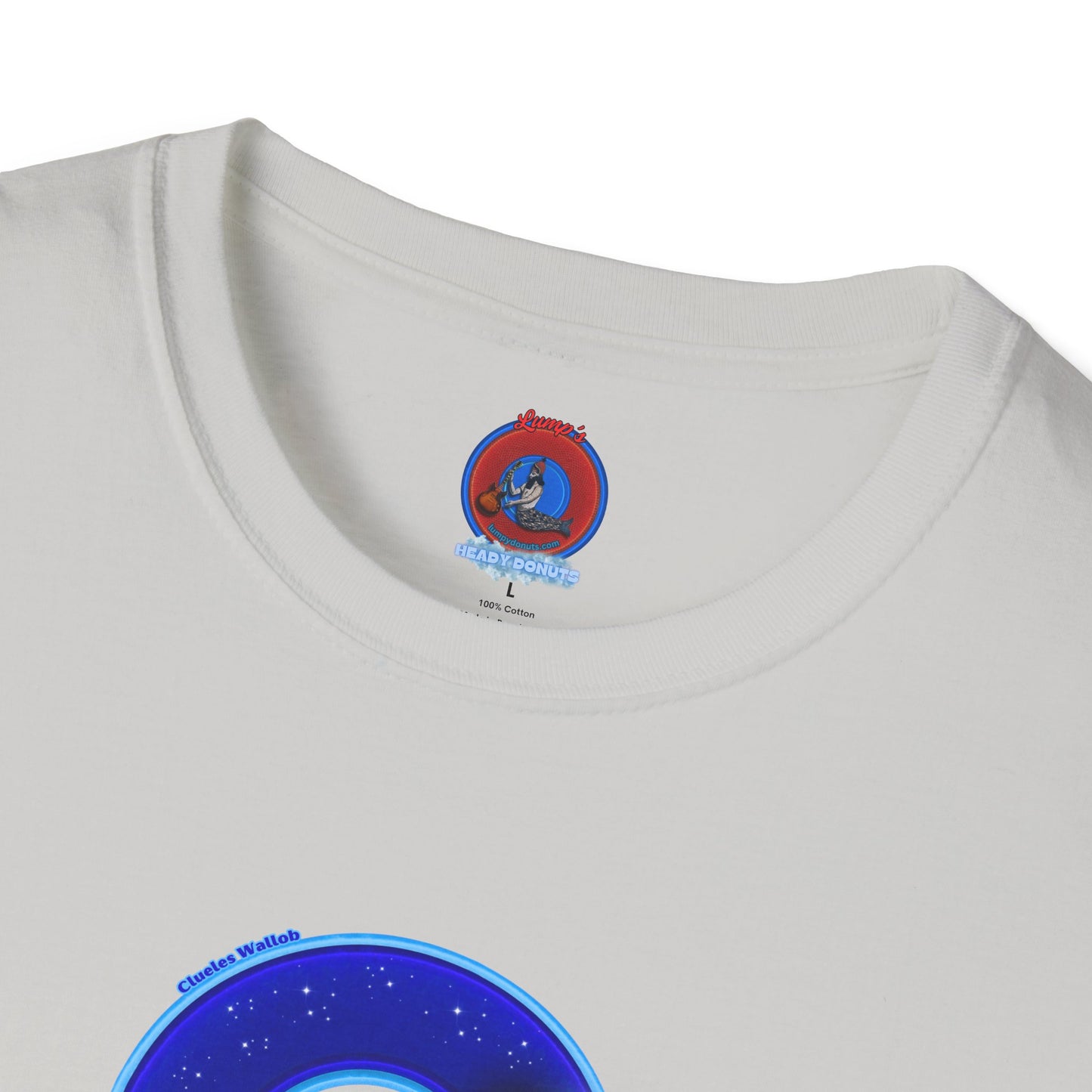 Classic Donut Tee - Unisex Soft-Style - "Clueless Wallob's Donuts" - vivid blue sky donut