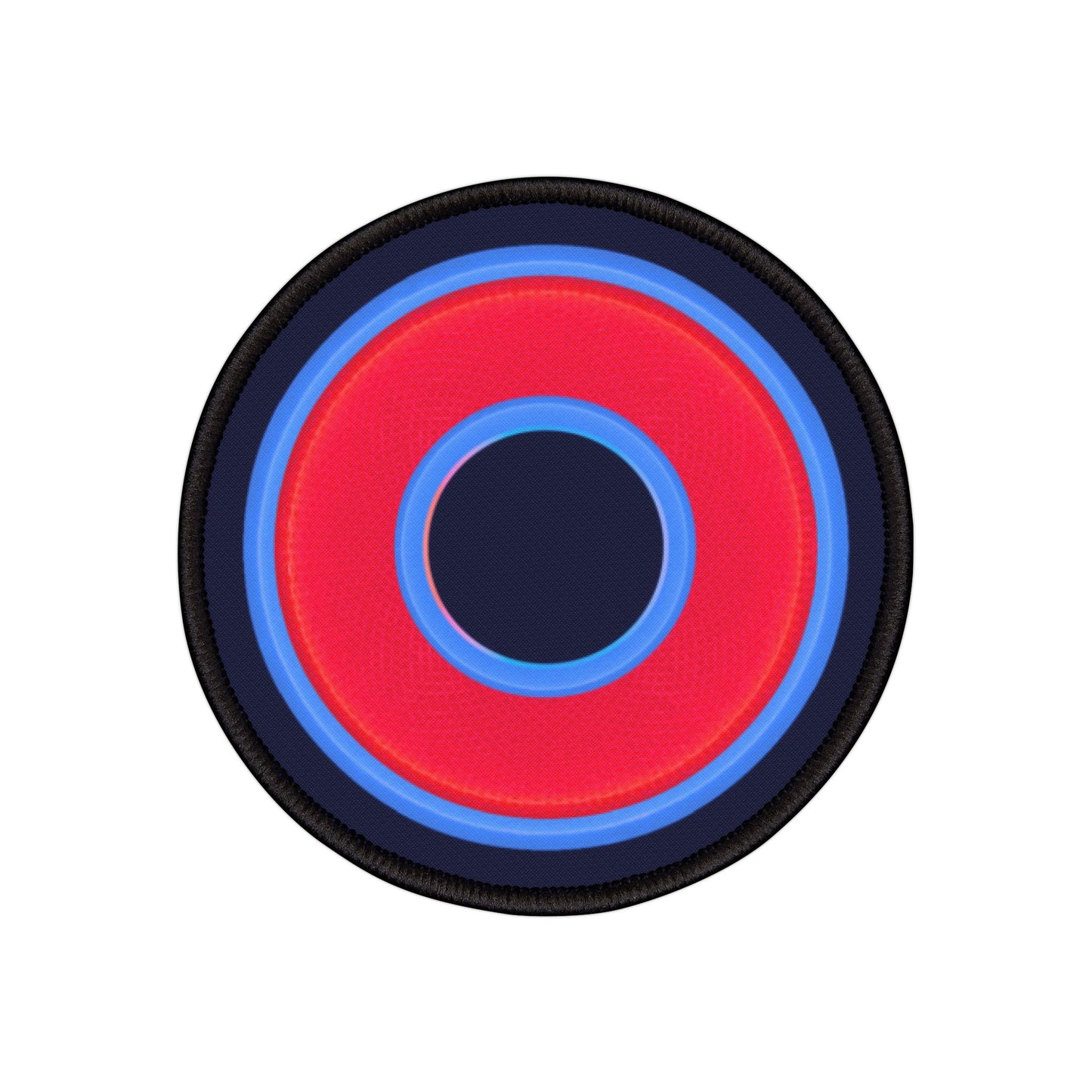 Iron-On Donut Patch - "Plain Rustic Donut" - bright red/light blue rustic donut