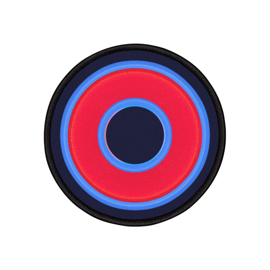 Iron-On Donut Patch - "Plain Rustic Donut" - bright red/light blue rustic donut