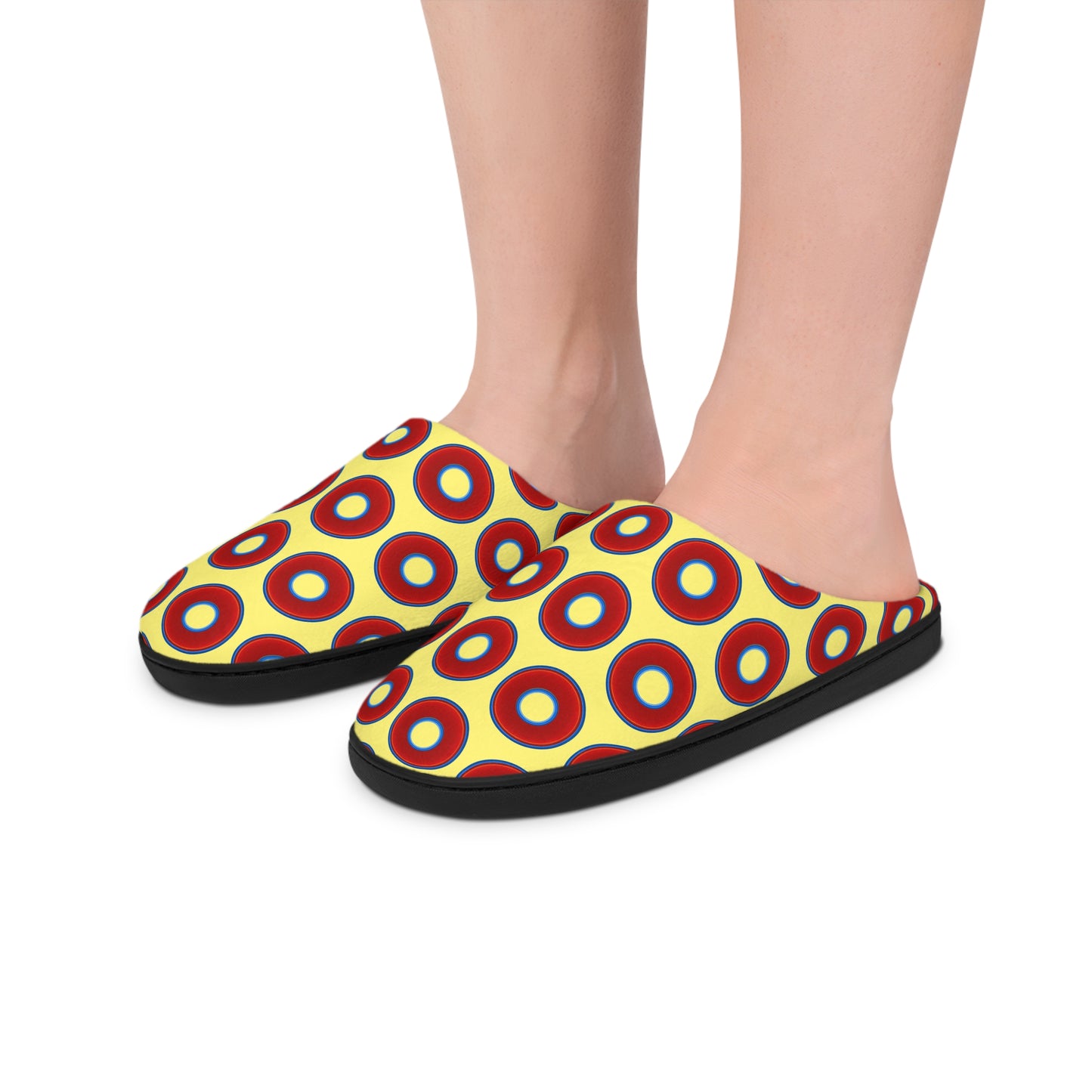 Men's Lumpy Slippers - red vivid donut print w/yellow background