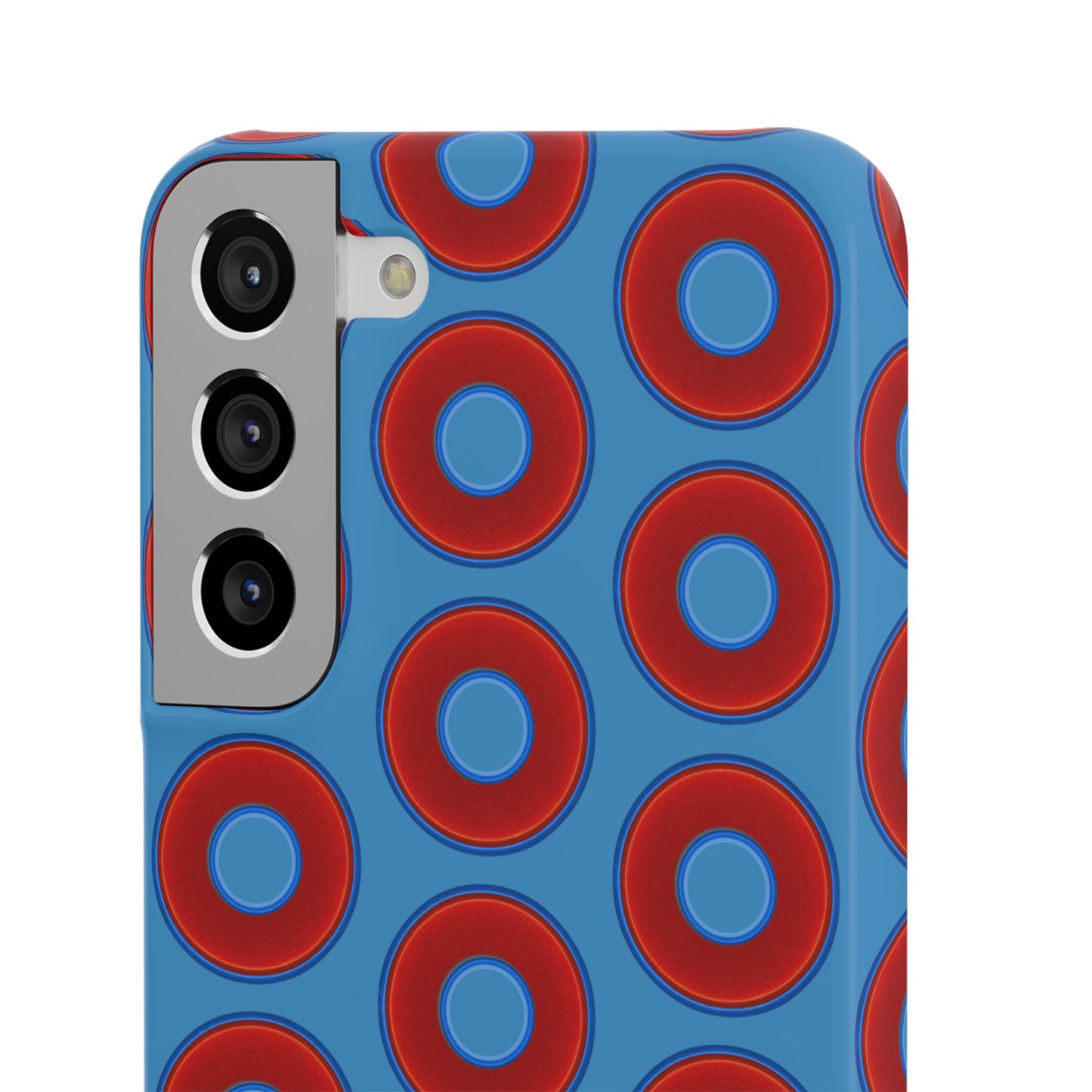 Lumpy Donut Snap Case - red vivid donut print w/light steel blue background
