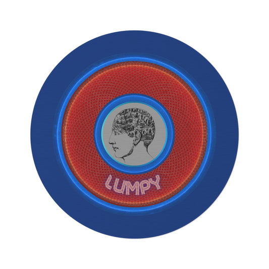 Round Room - 5 ft x 5 ft Lumpy Donut Rug - "The Lumpiest Donut Rug" - rustic blue/red donut w/dark navy background - variant 1
