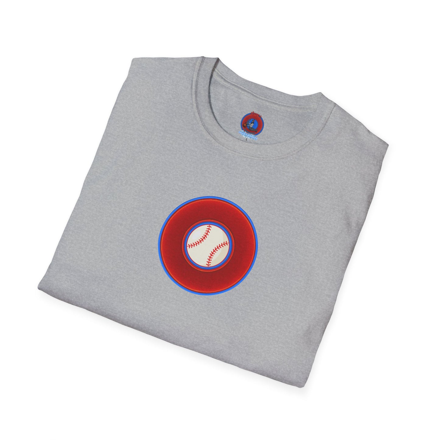 Classic Donut Tee - Unisex Soft-Style - "Phenway Ballpark Donuts" - vivid red/blue donut - variant 4