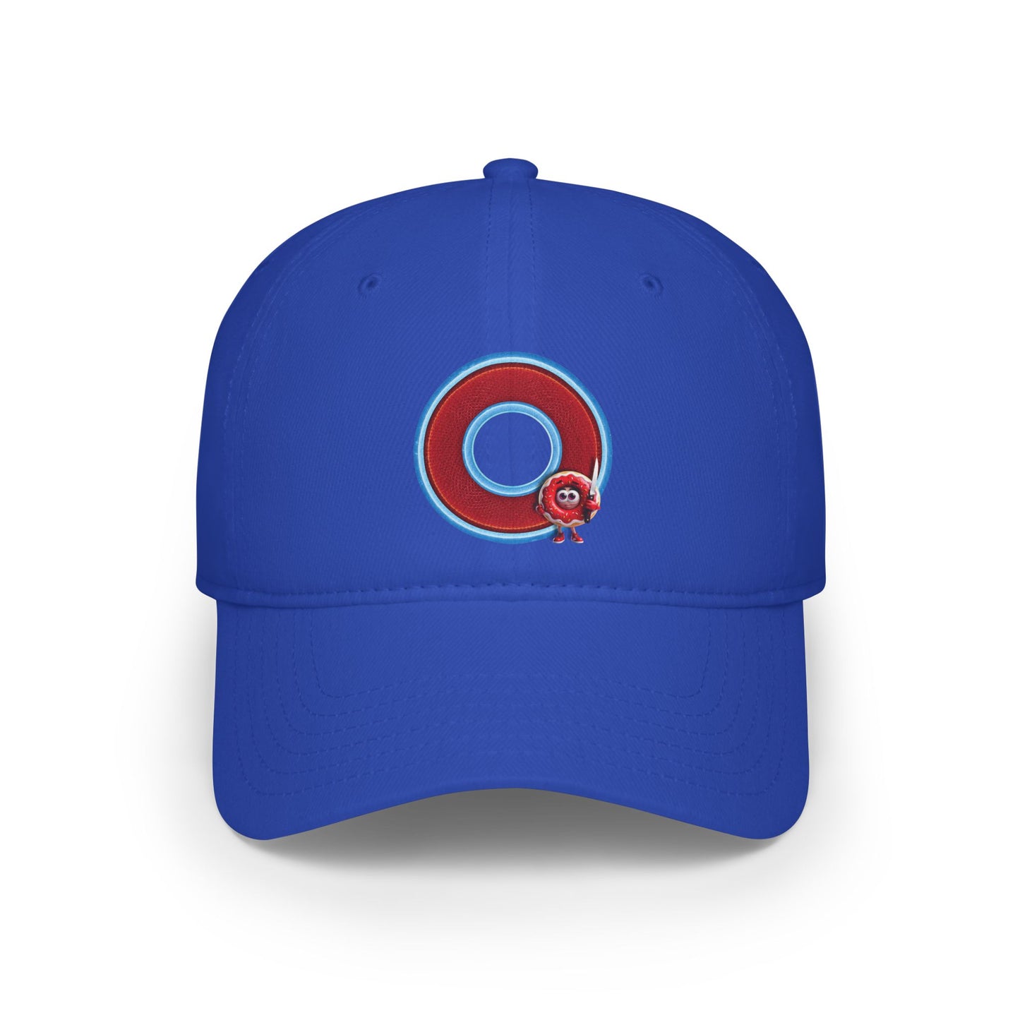 Lumpy Donut Baseball Cap - "My Phriend The Donut's Cap" - variant 2 - red/blue rustic donut w/