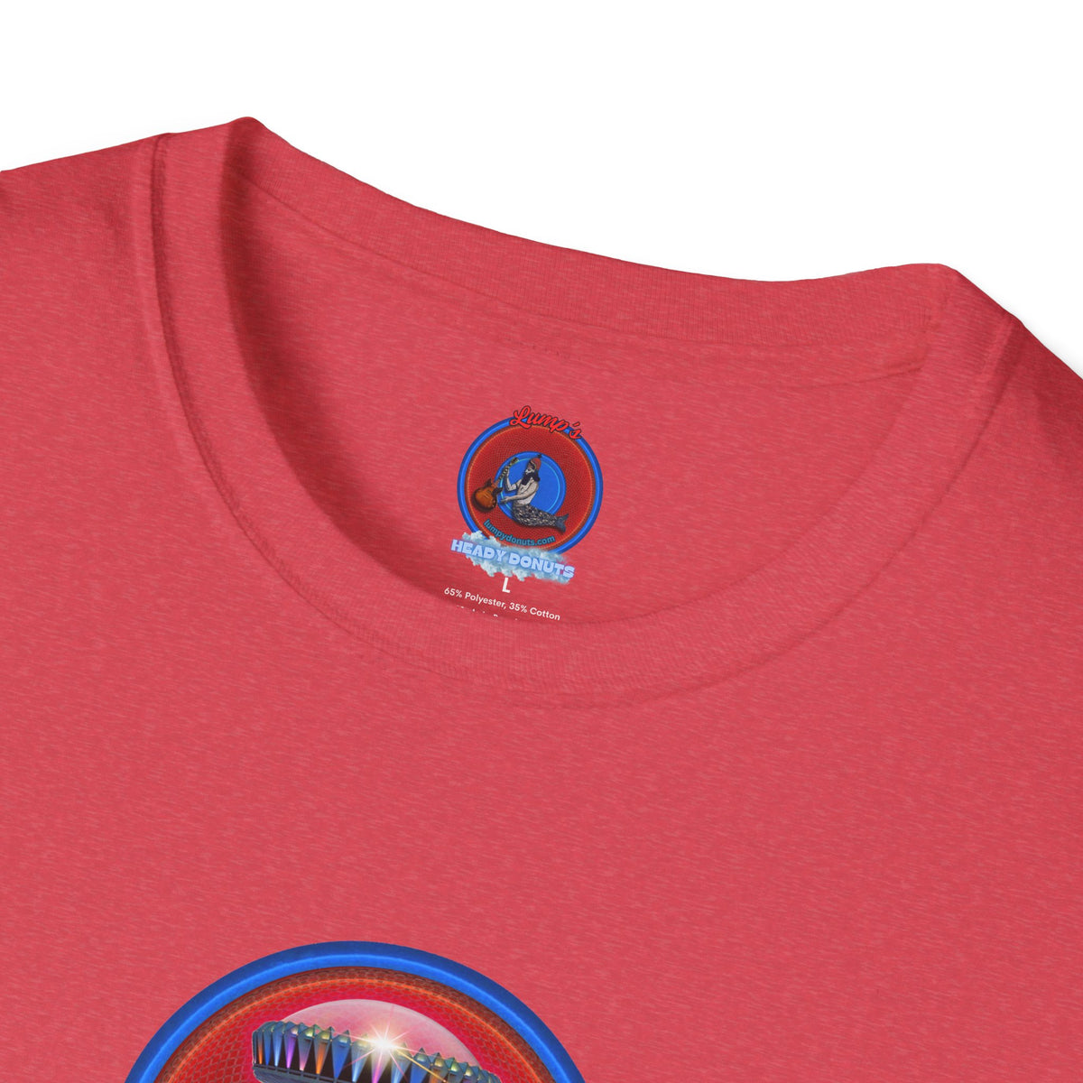 Classic Donut Tee - Unisex Soft-Style - "Donuts now Served on the Mothership" - red/blue donut