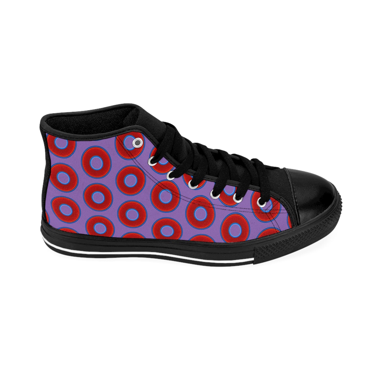 Men's Cushiony Convectors - High Tops - red vivid donuts w/light purple background