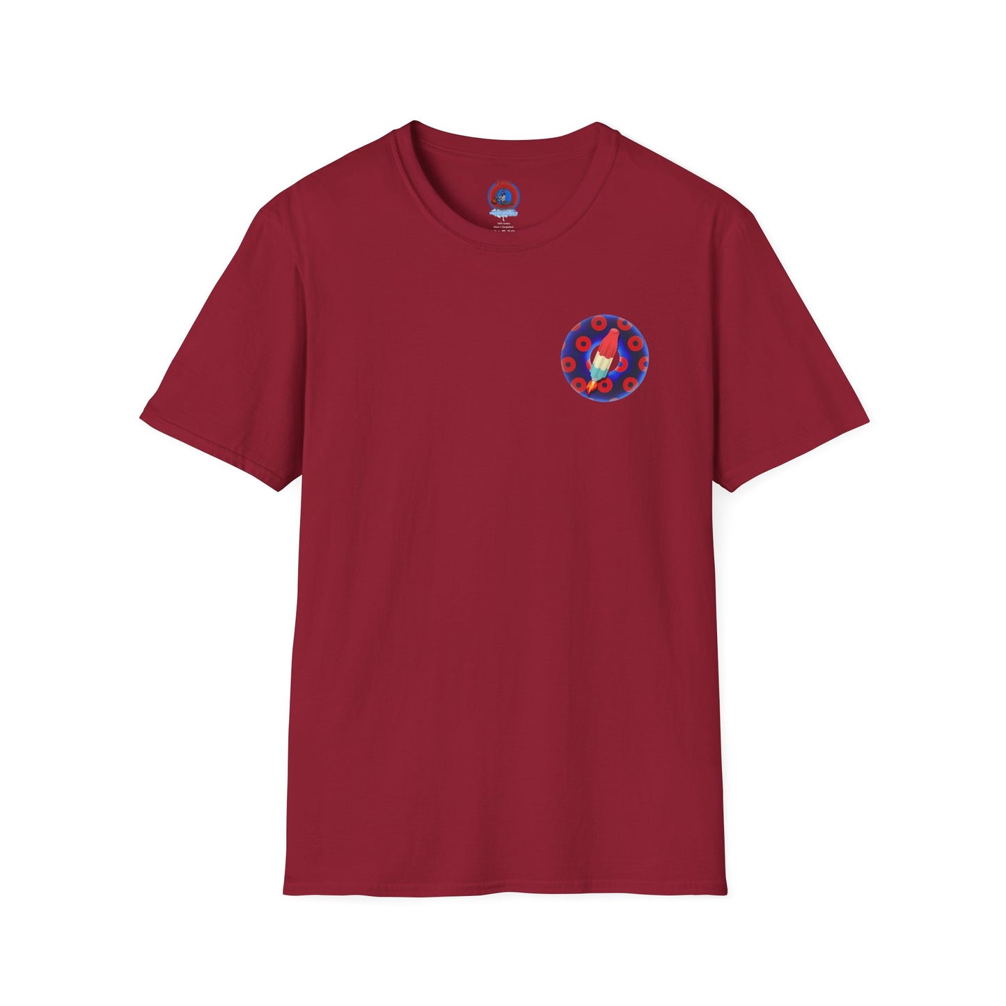 Classic Donut Tee - Unisex Soft-Style - "Blow this Popsicle Stand" - blue/red paradox bomb pop donut - variant 1