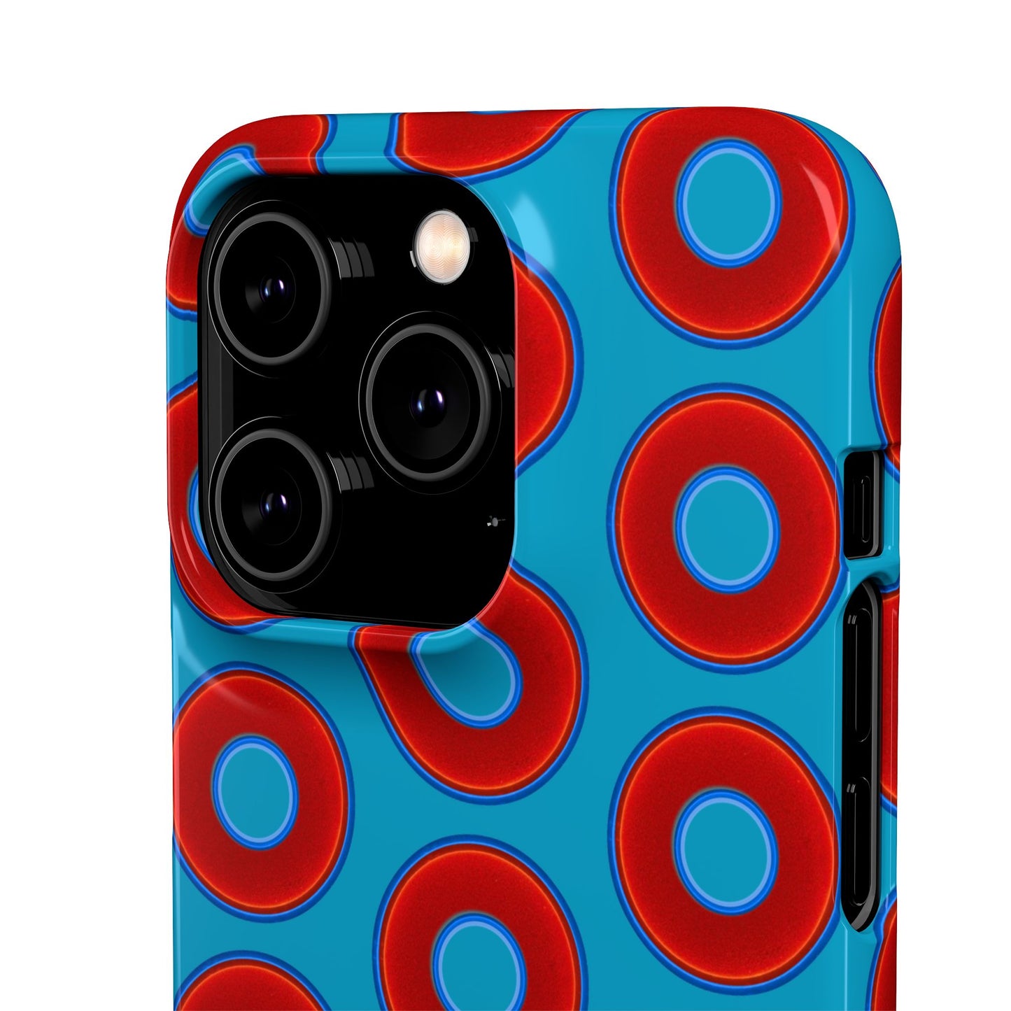 Lumpy Donut Snap Case - red vivid donut print w/aquamarine blue background