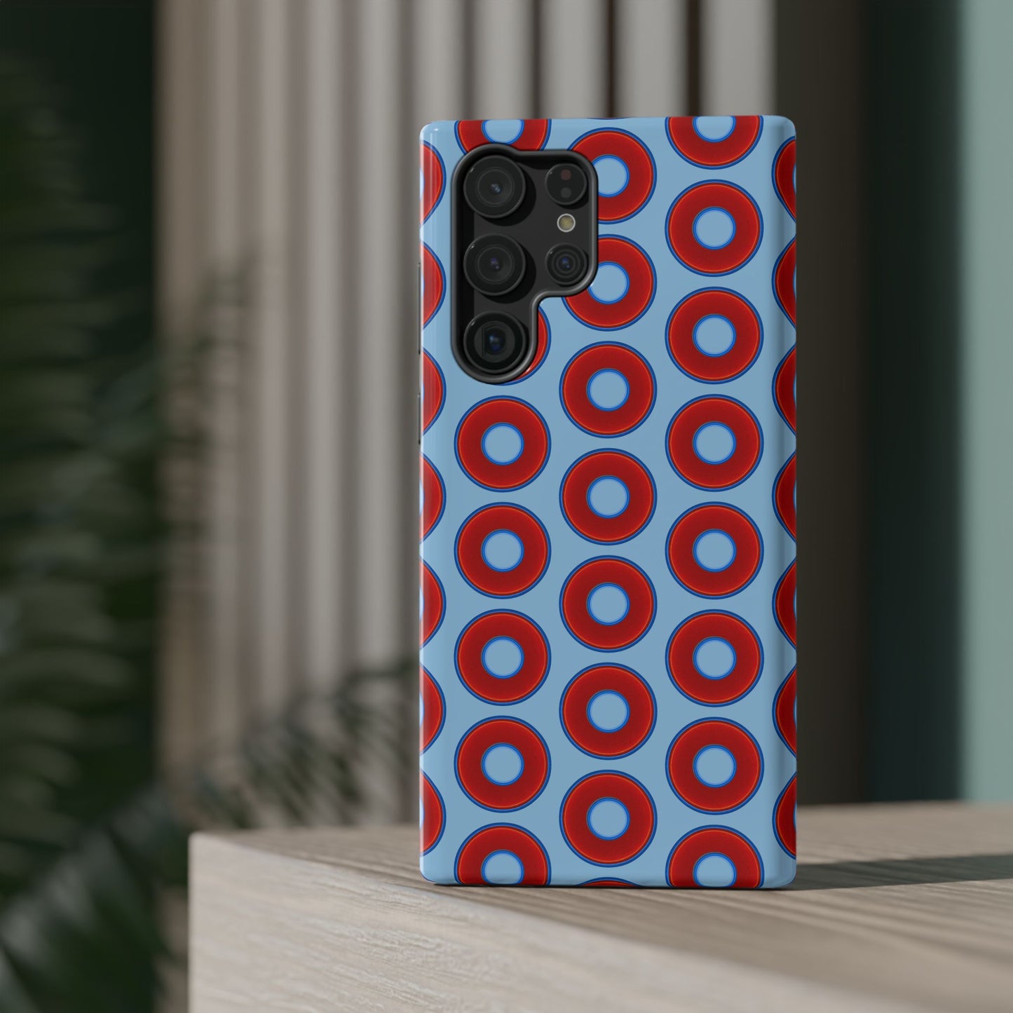 Impact-Resistant Lumpy Donut Case - red vivid donut print w/sky blue background