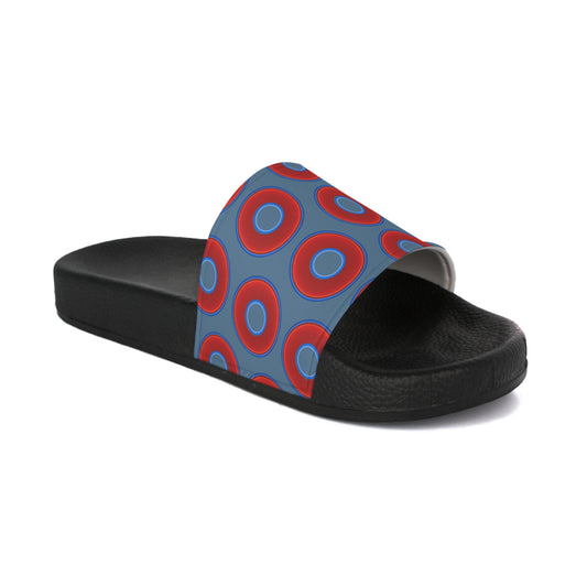Men's Lumpy Sandals - slip-ons - red vivid donuts w/steel blue background