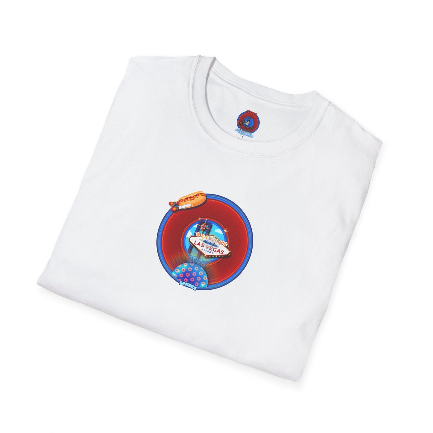 Classic Donut Tee - Unisex Soft-Style - "Viva Las Vegas Donut" -  vivid red donut w/raw dogger - variant 4