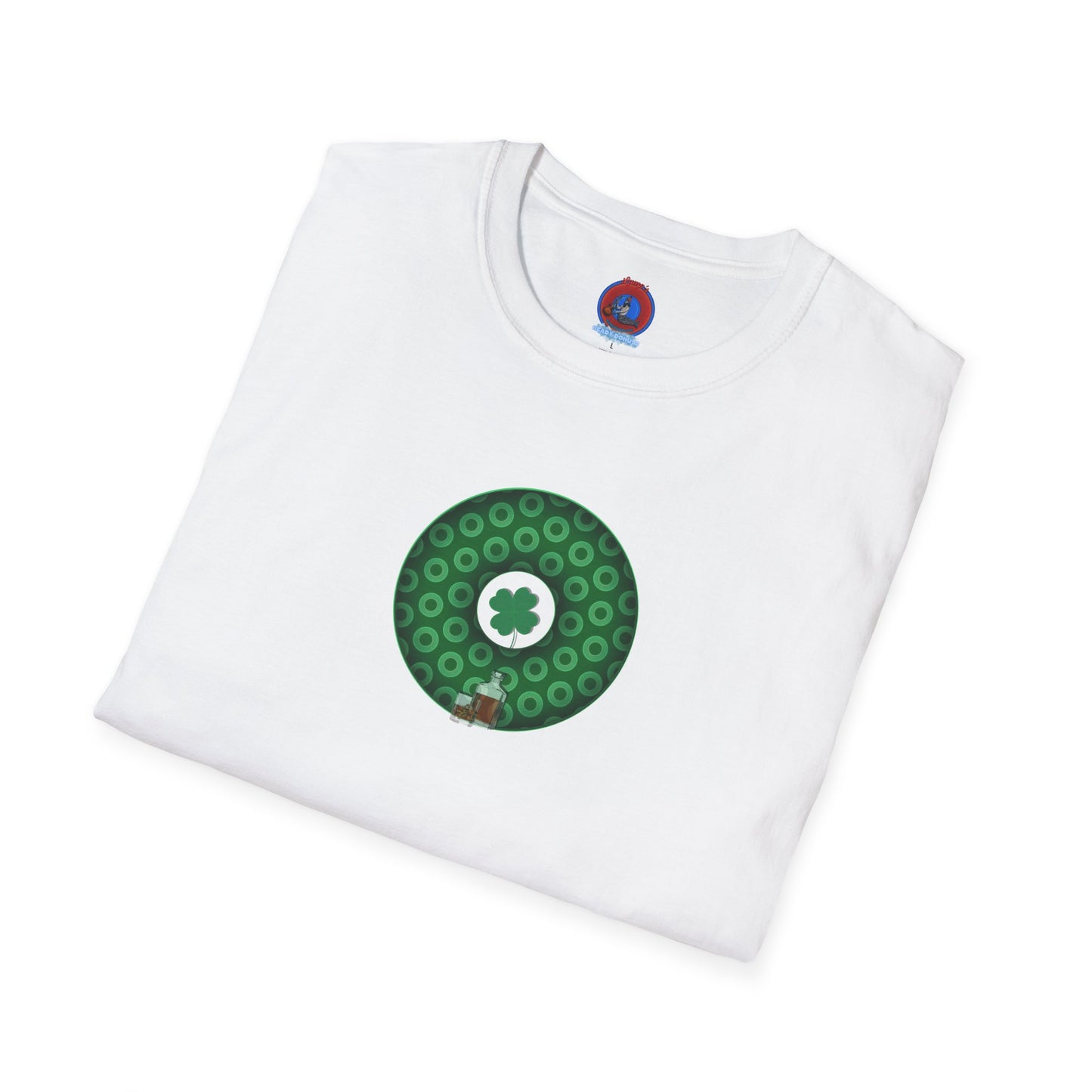 Classic Donut Tee - Unisex Soft-Style - "Patron Saint of Donuts" - St. Patrick's Day Donut - w/whiskey - holiday edition - variant 2