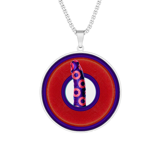 Lump's Heady Donut Necklace - 1" x 1" Stainless Steel Pendant - "Sir Richard's Phamous Donut Pendant" - red/dark blue rustic donut - variant 1