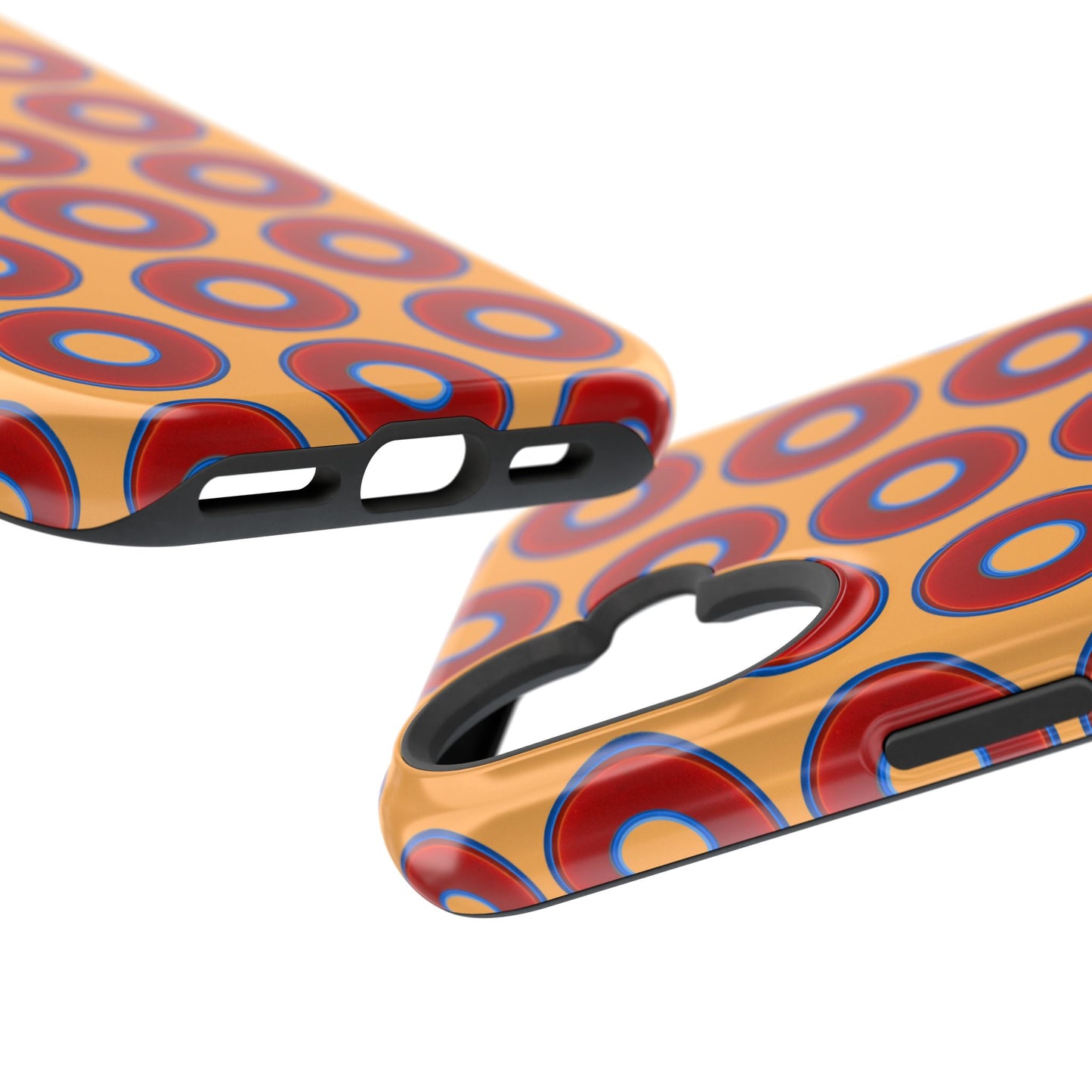 Impact-Resistant Lumpy Donut Case - red vivid donut print w/creamsicle orange background