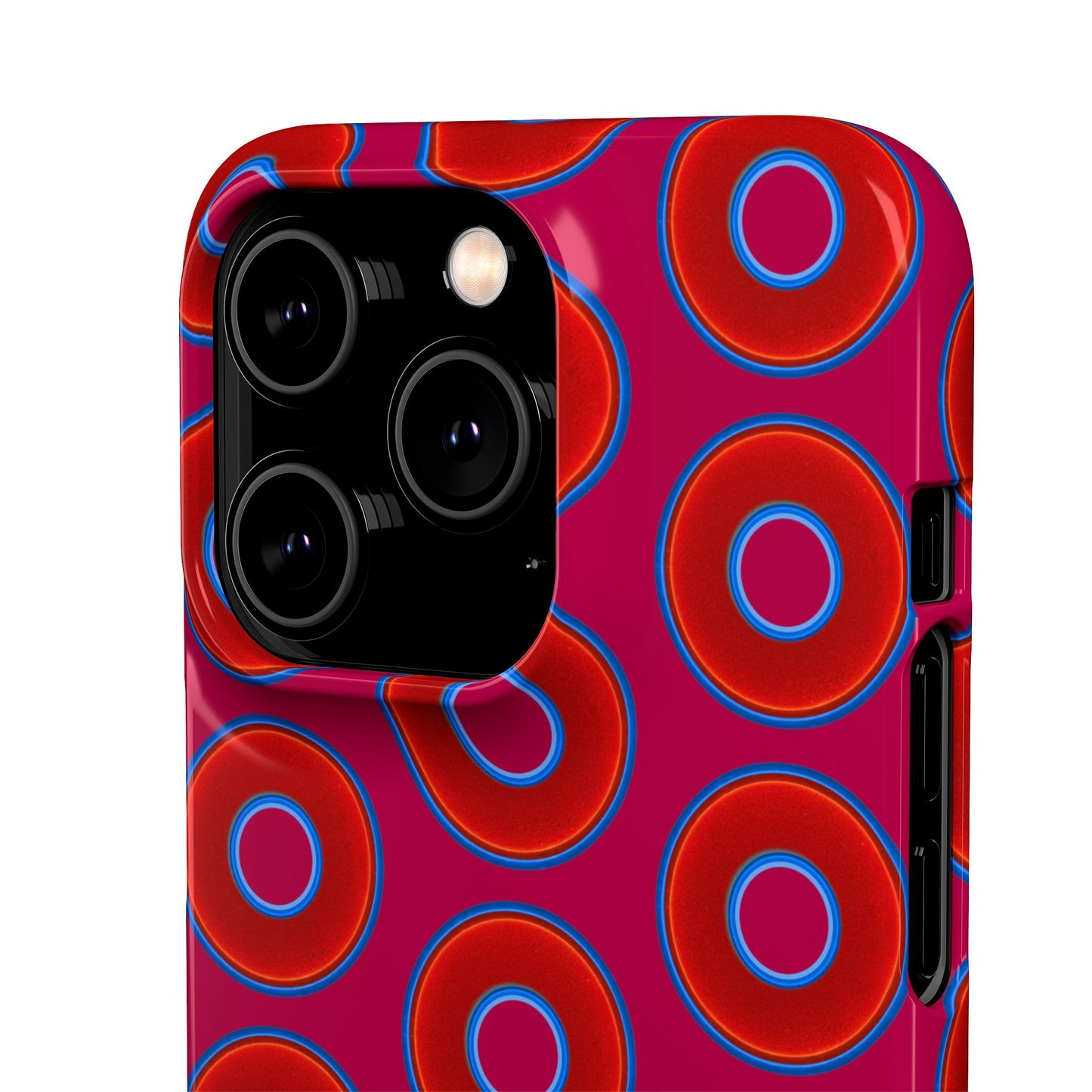 Lumpy Donut Snap Case - red vivid donut print w/dark magenta background