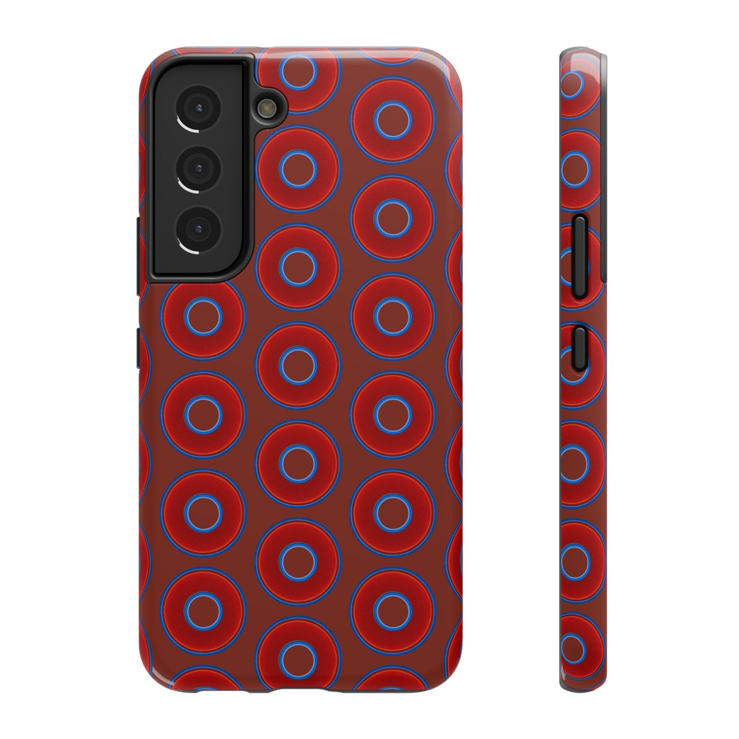 Impact-Resistant Lumpy Donut Case - red vivid donut print w/burnt umber background