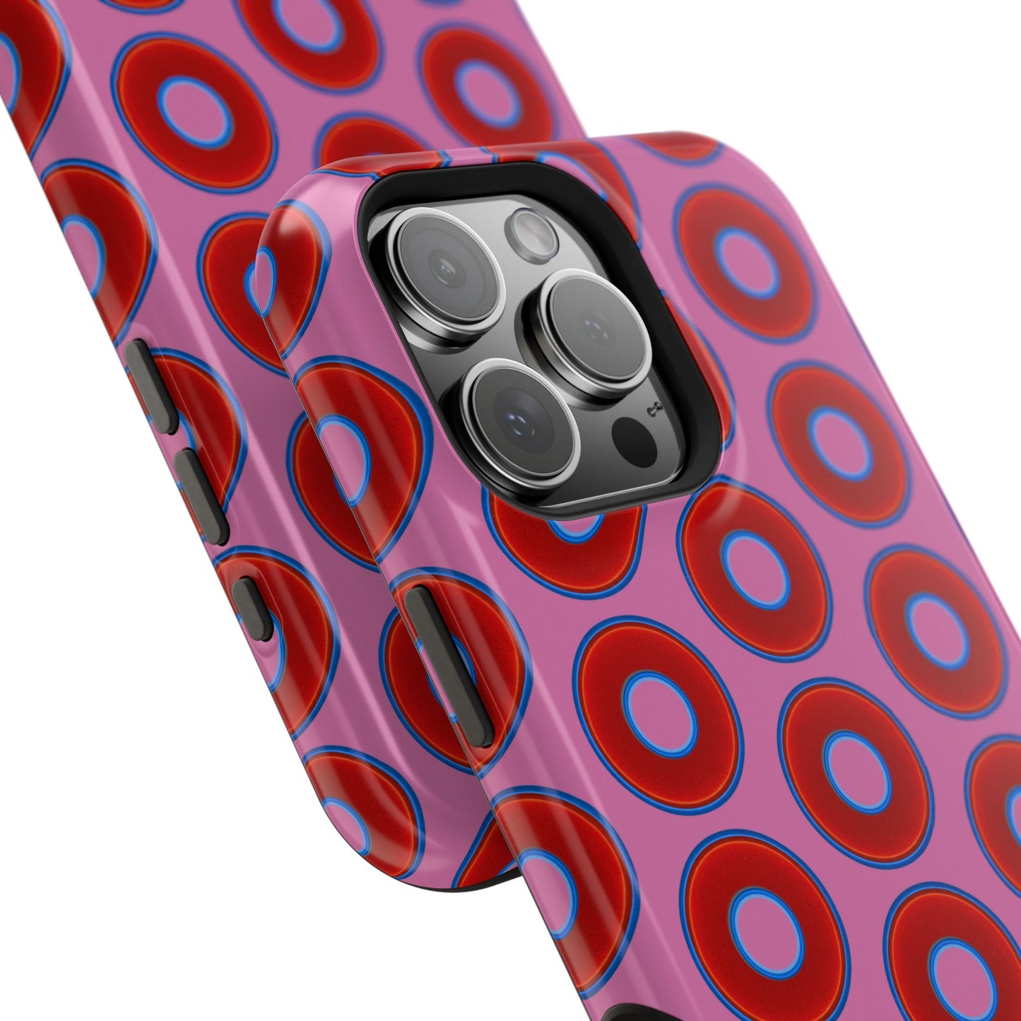 Impact-Resistant Lumpy Donut Case - red vivid donut print w/pink background