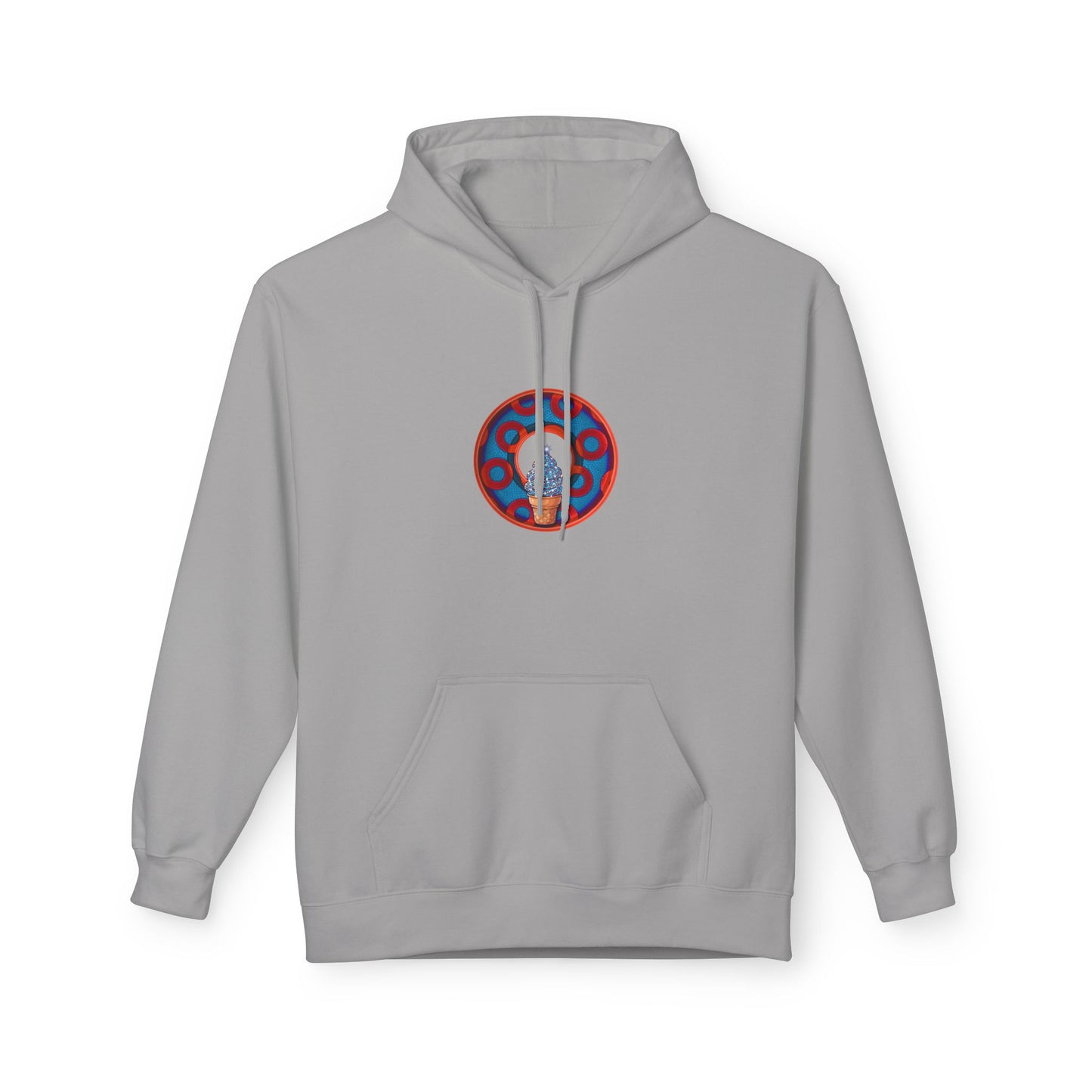 Fleece Harry Hoodies [Midweight Soft-style] - "We All Scream It's ICE Cream - YEMSG Donut" - blue/red rustic paradox donut