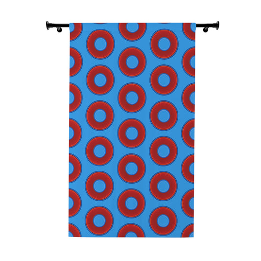 Lump's Heady Curtain w/Donuts - vivid red donut print - w/sky royal blue - [*1 Piece / 50" x 84"]