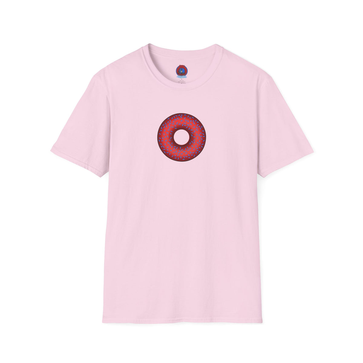 Classic Donut Tee - Unisex Soft-Style - "Plain Plump Donut w/" - plump red donut w/blue sprinkles