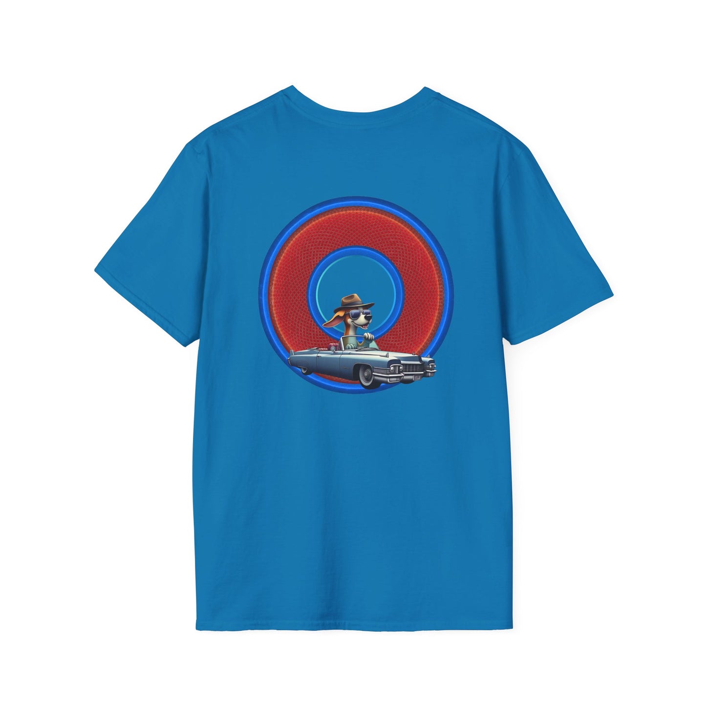 Classic Donut Tee - Unisex Soft-Style - "Jimmy's Marathon Donut Tee" - series 1.0  - variant 1 - rustic red/blue donut