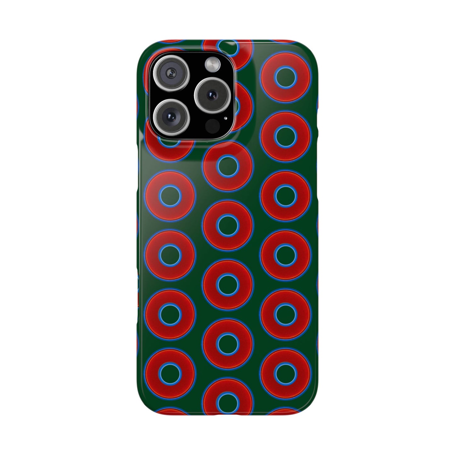 Lumpy Donut Snap Case - red vivid donut print w/deep pond green background