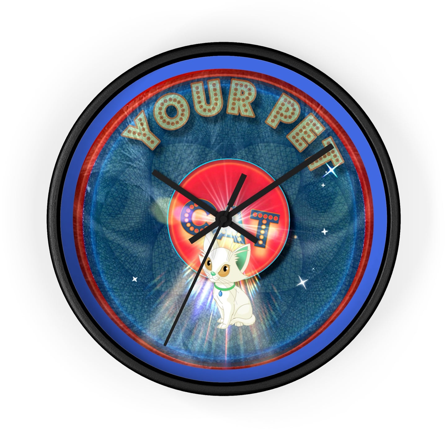 Lumpy Wall Clock - "Your Pet Donut" - red/blue symmetrical donut w/royal blue background
