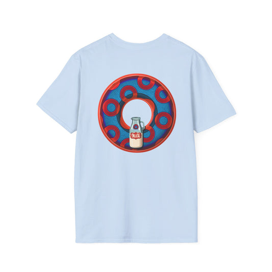 Classic Donut Tee - Unisex Soft-Style - "Wooked Cream - YEMSG Donut " - blue/red rustic paradox donut - variant 1