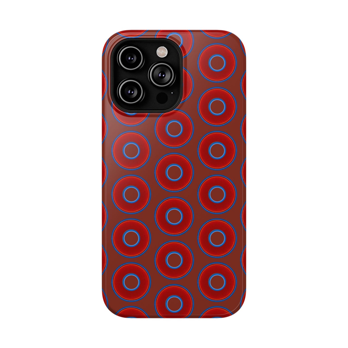 Impact-Resistant Lumpy Donut Case - red vivid donut print w/burnt umber background