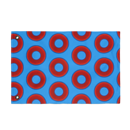 Lumpy Flagpole Sitters - Donut Flags [12" x 18"] - red vivid donut print w/sky royal blue background