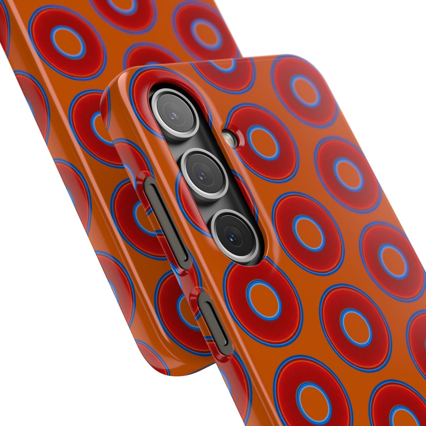 Lumpy Donut Snap Case - red vivid donut print w/dark orange background