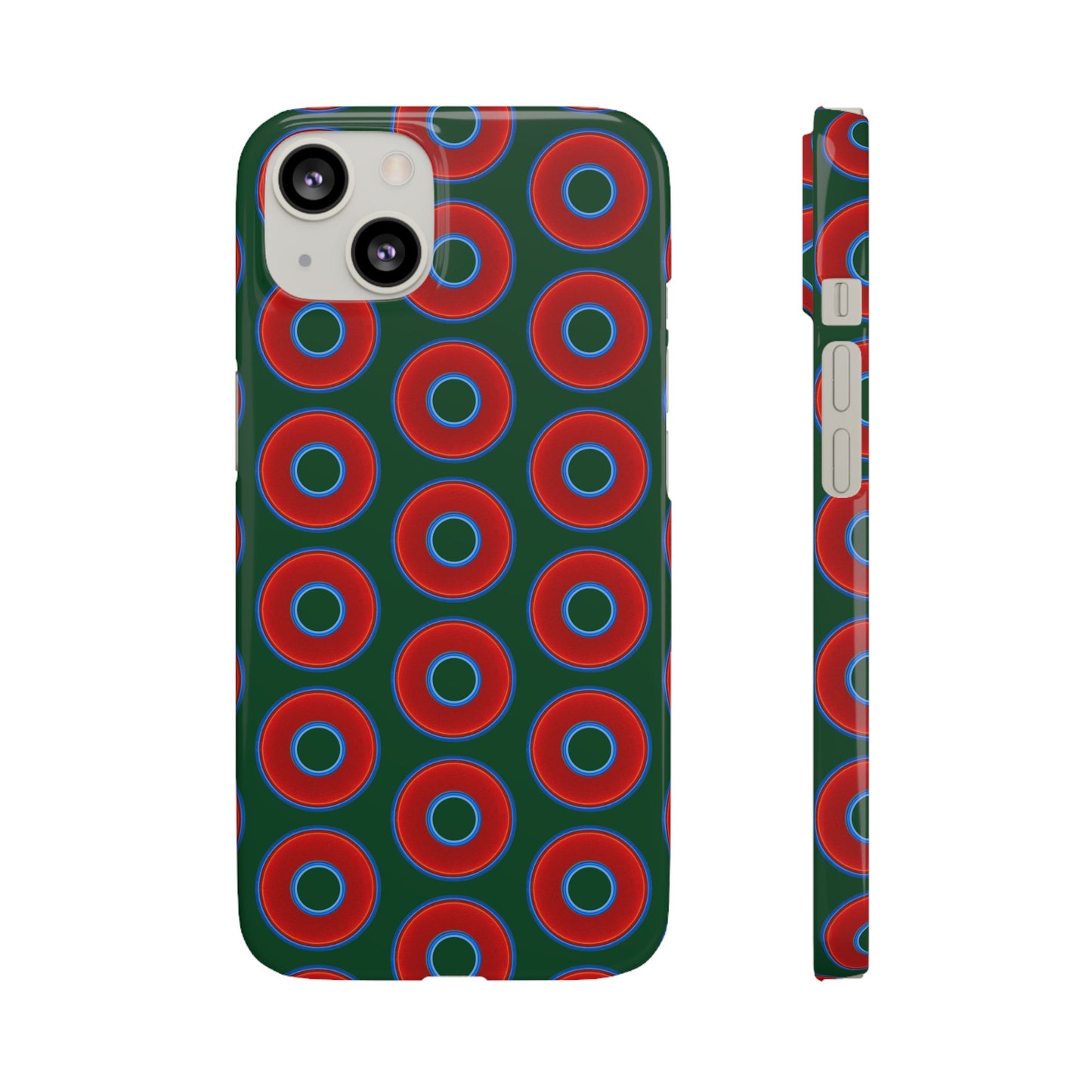 Lumpy Donut Snap Case - red vivid donut print w/deep pond green background