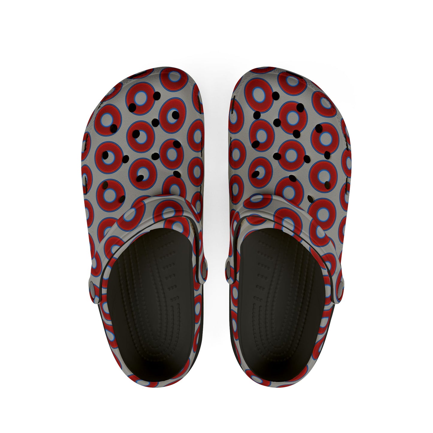 Spatchcocks - donut slip-on shoes - vivid red donuts w/gray background [unisex]